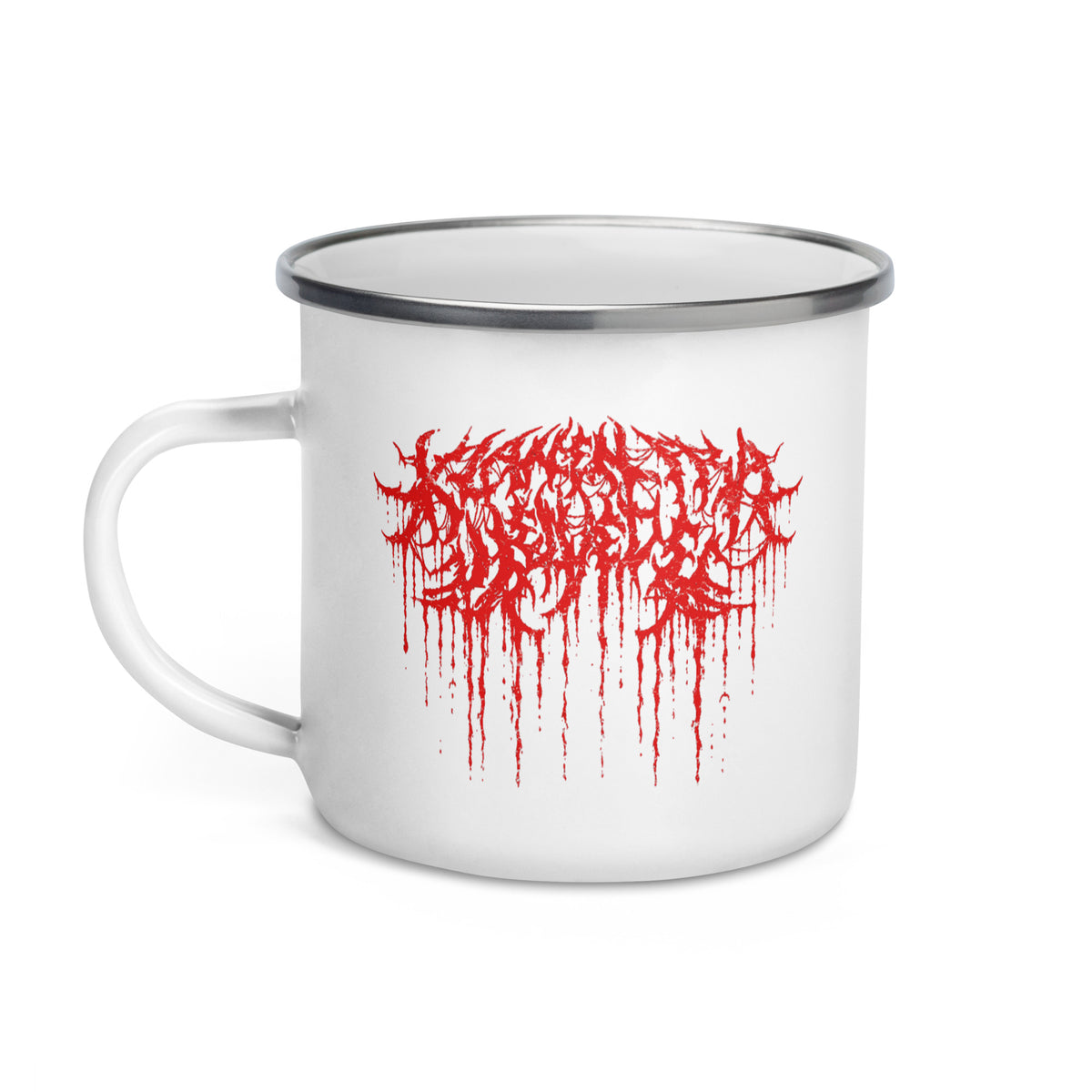 Klanen fra helvede Gore Enamel Mug in white, 12 oz, left-side view
