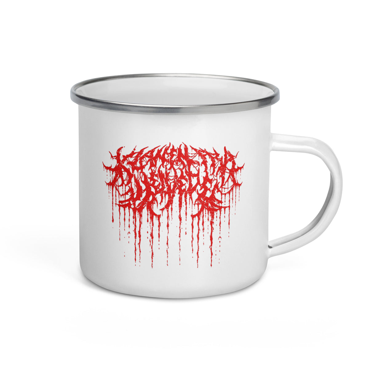 Klanen fra helvede Gore Enamel Mug in white, 12 oz, right-side view
