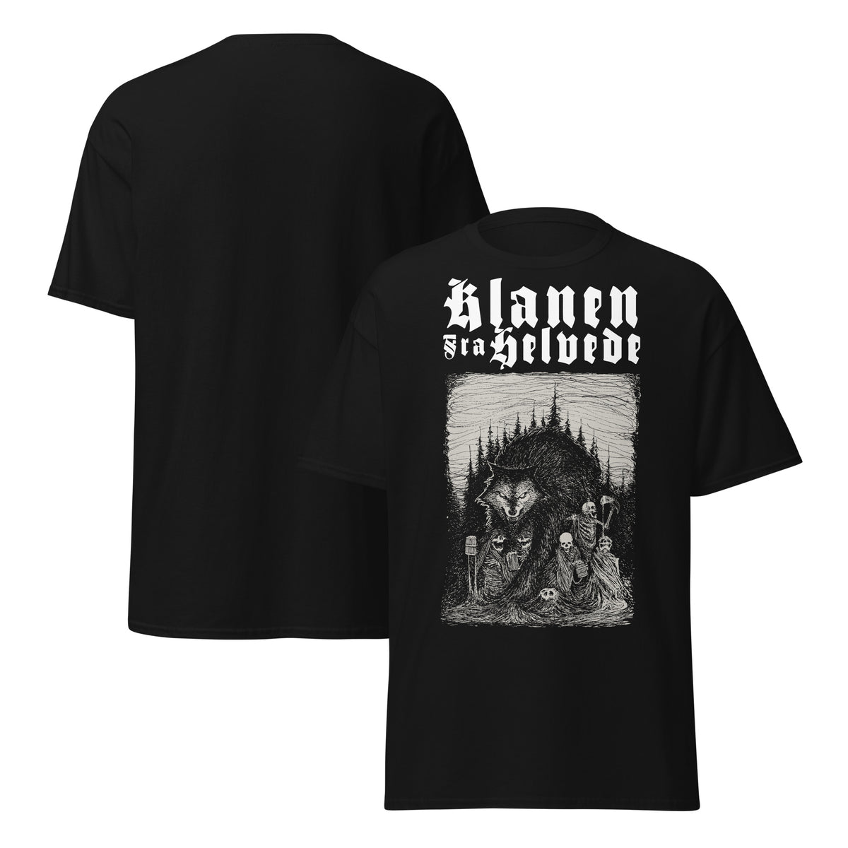 Klanen fra helvede Gothic Unisex T-Shirt in black, front and back views