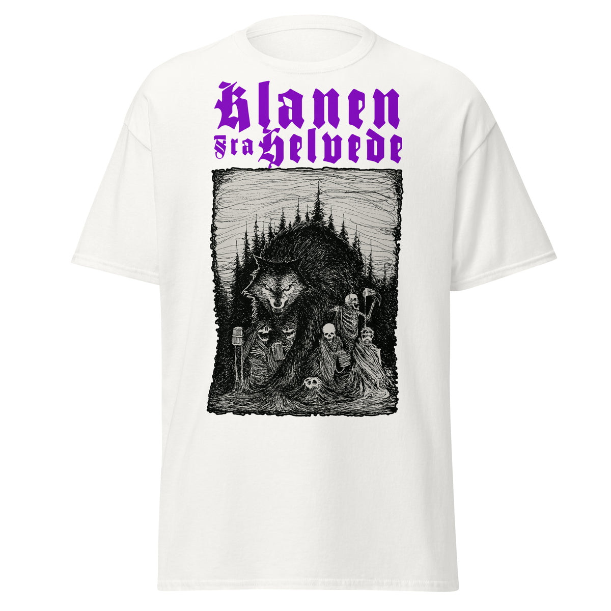 Klanen fra helvede Gothic Purple Unisex T-Shirt in white, front view
