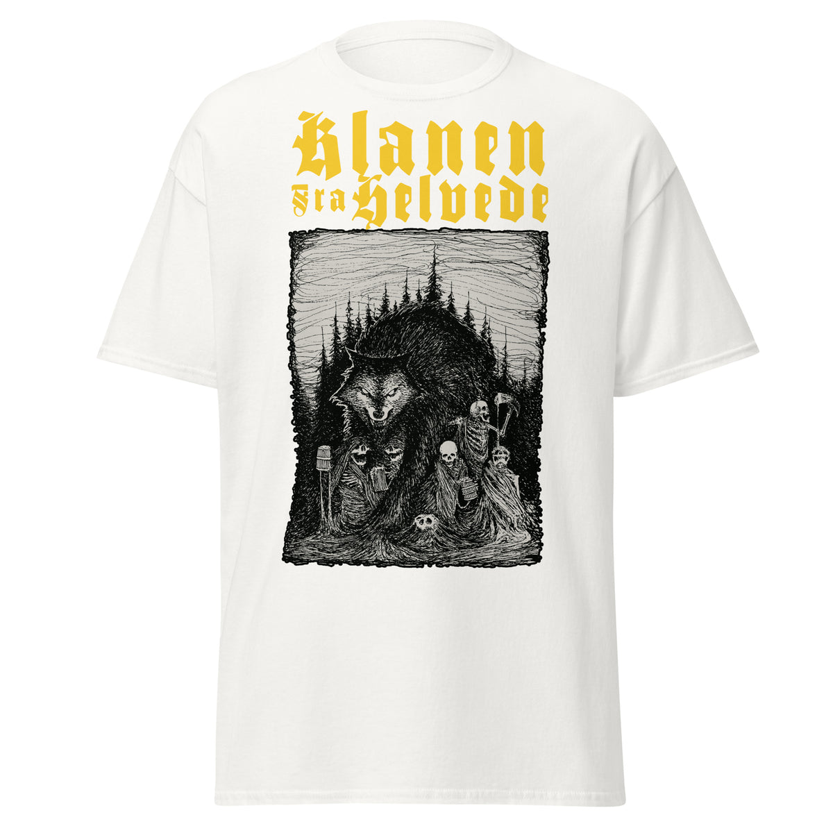 Klanen fra helvede Gothic Yellow Unisex T-Shirt in white, front view