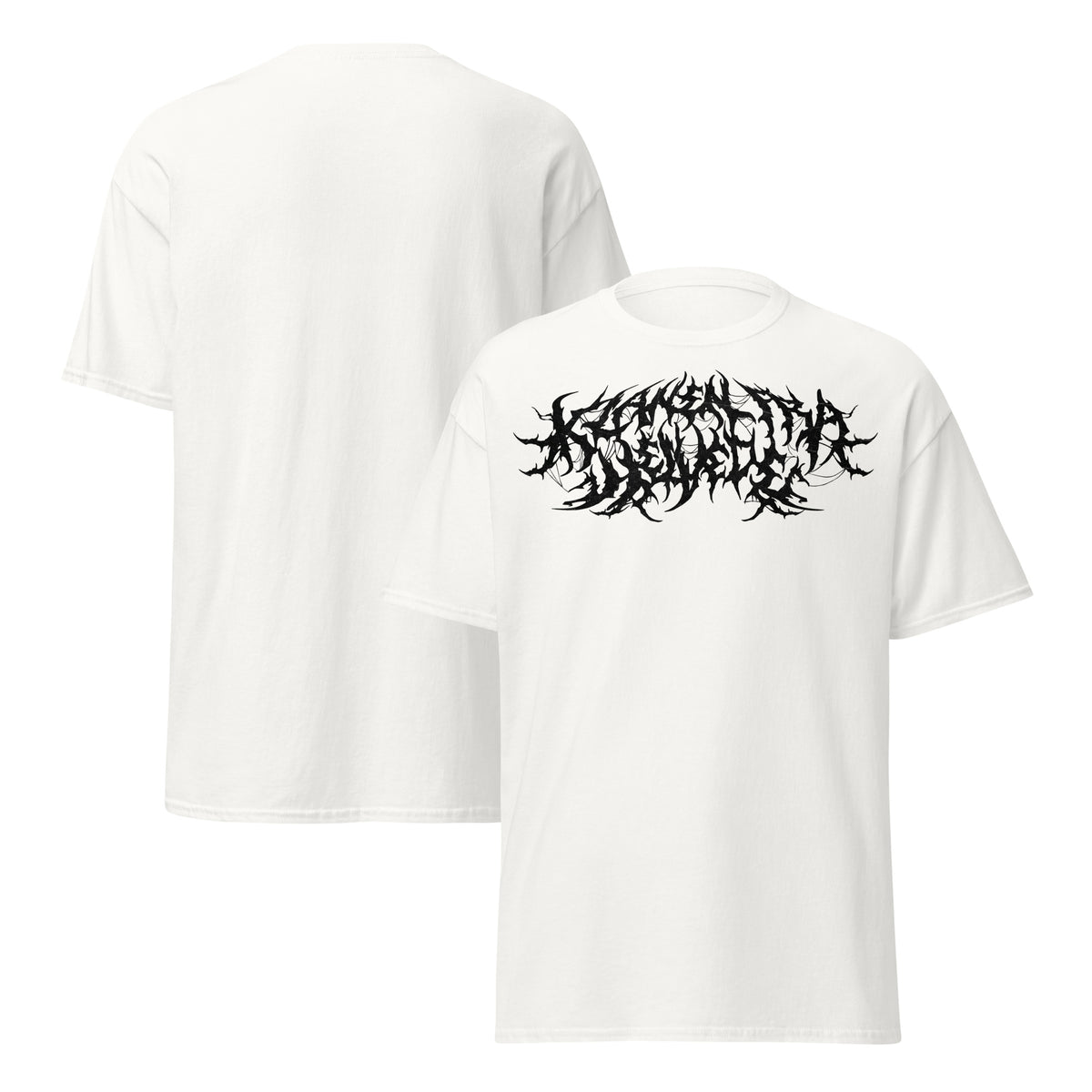 Klanen fra helvede Gore B/W Unisex T-Shirt in white, front and back views