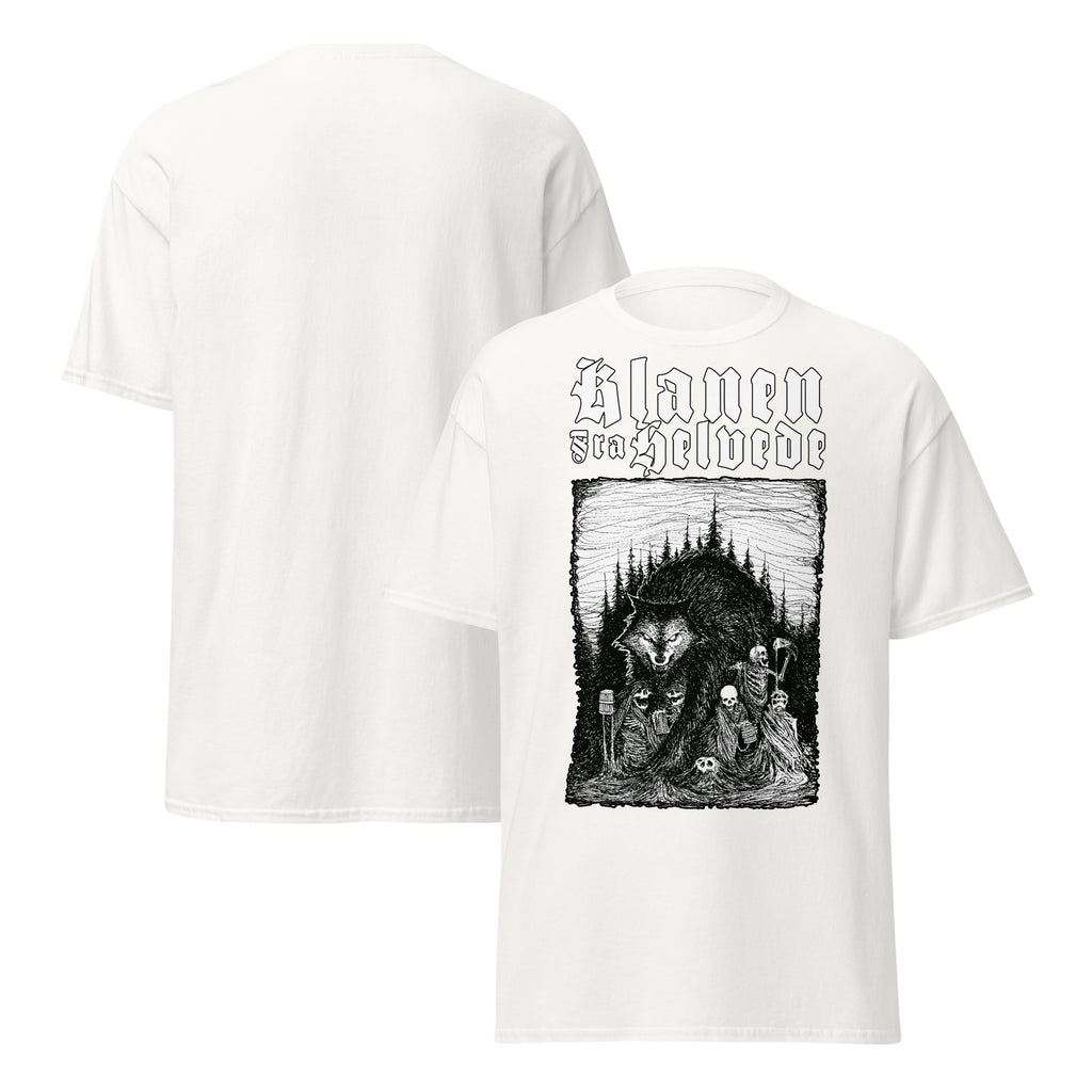 Klanen fra helvede Gothic Unisex T-Shirt in white, front and back views