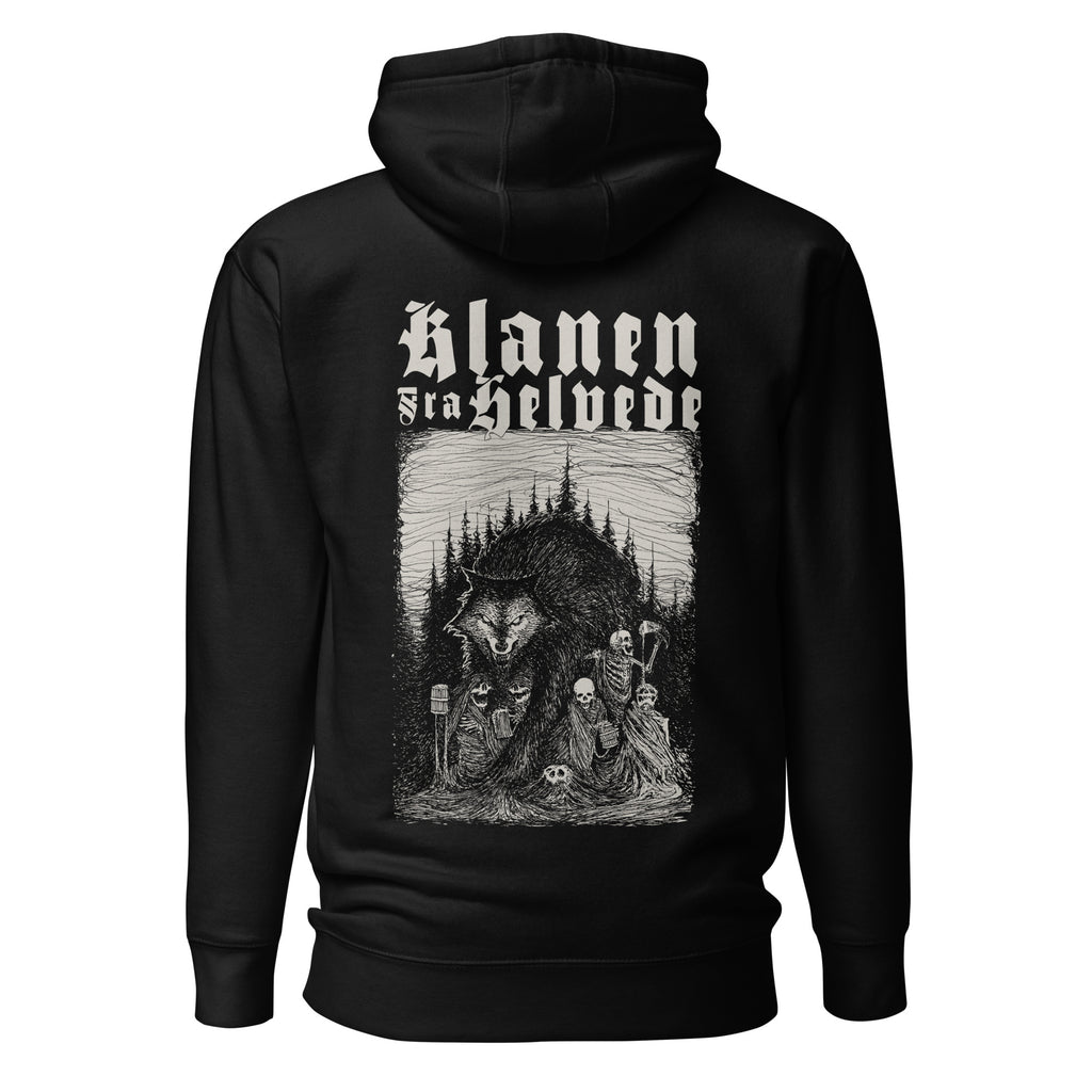 Klanen fra helvede unisex hoodie in black, back view