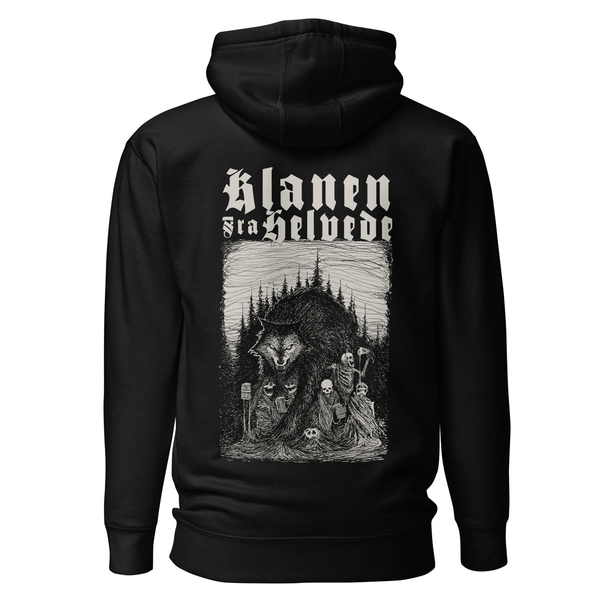Klanen fra helvede unisex hoodie in black, back view